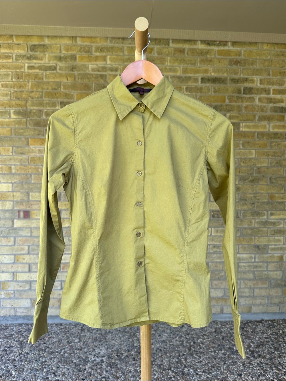 Zara Women’s Olive-Tone Fitted Long Sleeve Button Shirt
